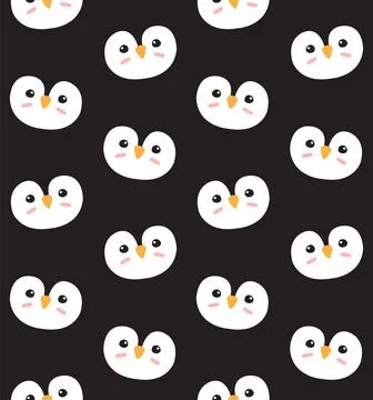 Vector seamless pattern of cartoon penguin face Stock Illustration