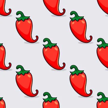 Vector Seamless Pattern with Cartoon Red Hot Chili Pepper Icon Set. KFresh Chili Stock Illustration