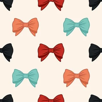 Vector Seamless Pattern with Cartoon Red, Orange, Blue, Black Bow Tie, Gift Bow Stockillustratie