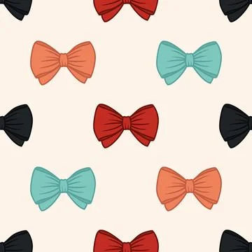 Vector Seamless Pattern with Cartoon Red, Orange, Blue, Black Bow Tie, Gift Bow Illustrazione stock
