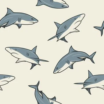 Vector Seamless Pattern with Cartoon Sharks. Seamless Texture with Hand Drawn Illustrazione stock