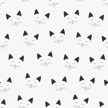 Vector seamless pattern with cat faces. Black and white repeatable background Stock Illustration