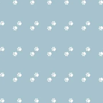 Vector seamless pattern with cat paw dog paw. white paws on blue background. Illustrazione stock