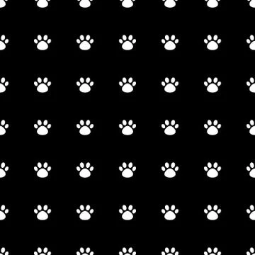 Vector seamless pattern with cat paw dog paw. Black and white background Illustrazione stock