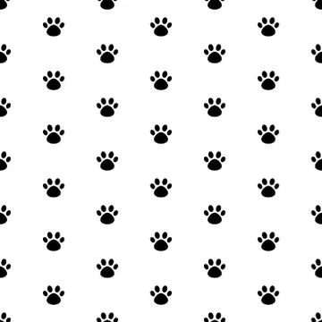 Vector seamless pattern with cat paw dog paw. Black and white background Stockillustratie