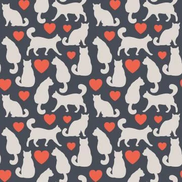 Vector seamless pattern with cats Stock Illustration