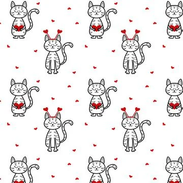 Vector seamless pattern with cats in love. Stock Illustration