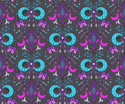 Vector seamless pattern with celestial mystic esoteric magic elements. Stock Illustration
