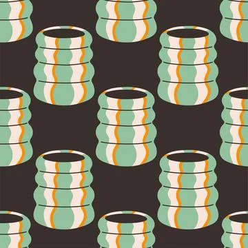 Vector seamless pattern of ceramic vase with abstract design. Cartoon Stock Illustration