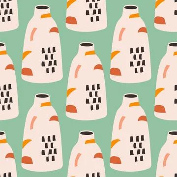 Vector seamless pattern of ceramic vase with abstract design. Cartoon Illustrazione stock