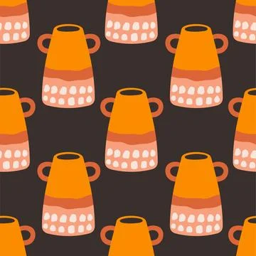 Vector seamless pattern of ceramic vase with abstract design. Cartoon Stock Illustration