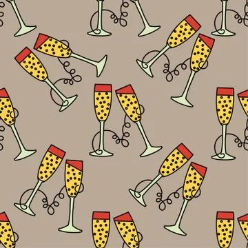 Vector seamless pattern with champagne glass for Christmas holidays and New Year Stock Illustration