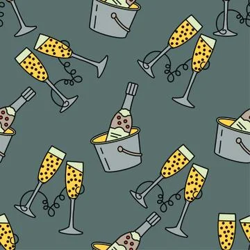 Vector seamless pattern with champagne glass for Christmas holidays and New Year Illustrazione stock