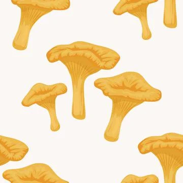 Vector Seamless Pattern with Chanterelle Mushroom on White. Seamless Texture Stock-Illustration