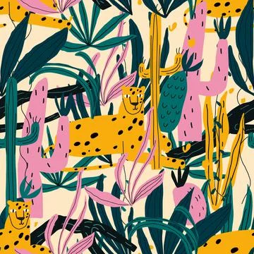 Vector seamless pattern with cheetah Stock Illustration