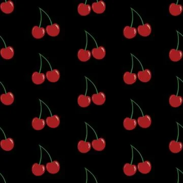 Vector seamless pattern with cherries on black bachground. Stock Illustration