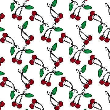 Vector seamless pattern with cherries Stock Illustration