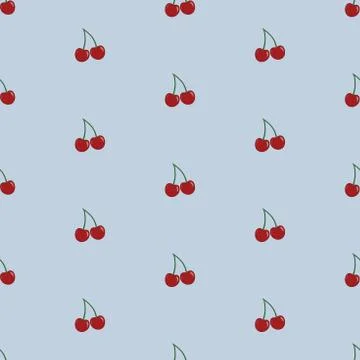Vector seamless pattern with cherries on light blue background. Stock Illustration