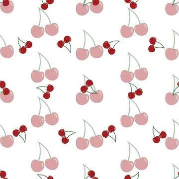 Vector seamless pattern with cherries on white background. Illustrazione stock