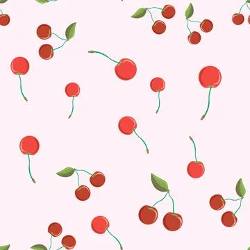 Vector seamless pattern with cherry berries. Cherry background. 스톡 일러스트