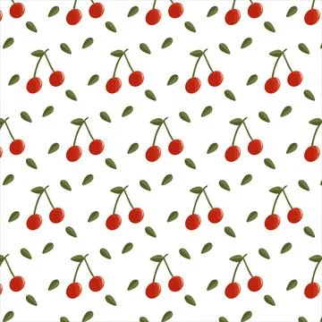 Vector seamless pattern with cherry in cartoon flat style Stock Illustration