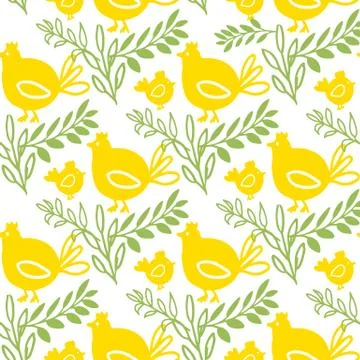 Vector Seamless pattern Chickens bird yellow color, Stock Illustration