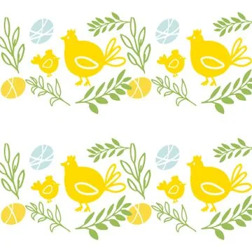 Vector Seamless pattern Chickens bird yellow color, Background, Stock Illustration