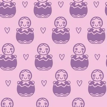 Vector seamless pattern with childish cute print with tumbler toy and hearts Stock Illustration