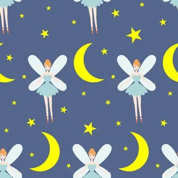 Vector seamless pattern. Children. Fairy. Night sky Illustrazione stock