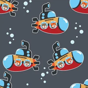Vector seamless pattern for children's design, submarine with cute sailor Illustrazione stock