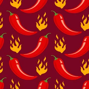 Vector seamless pattern of chilli pepper with fire. Vector pattern of  hot .. 库存插图