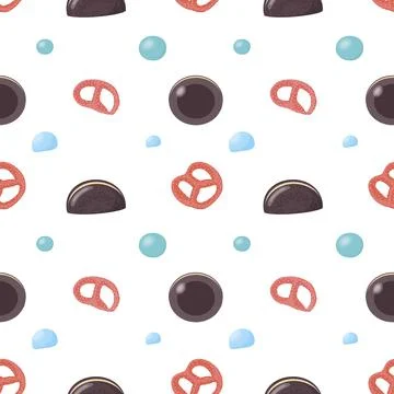 Vector seamless pattern of chocolate chip cookies, pretzels and sweets Stock Illustration
