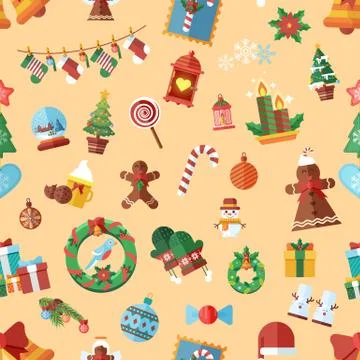 Vector seamless pattern with Christmas accessories Stock Illustration