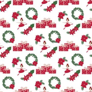 Vector seamless pattern with a Christmas ballerina Illustrazione stock
