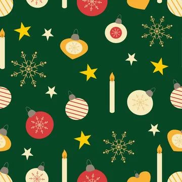 Vector seamless pattern with Christmas balls and snowflakes Stock Illustration
