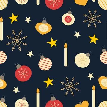 Vector seamless pattern with Christmas balls and snowflakes 库存插图