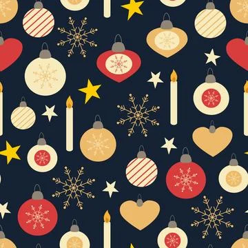 Vector seamless pattern with Christmas balls and snowflakes Stock Illustration