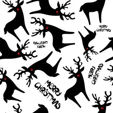 Vector seamless pattern with christmas black deers on white background Stock Illustration