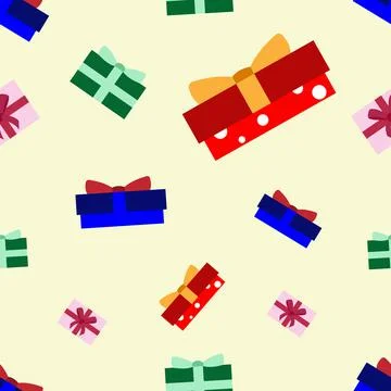 Vector seamless pattern of Christmas colorful gift boxes, wrapped presents. Illustrazione stock