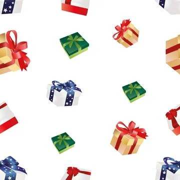 Vector seamless pattern of Christmas colorful gift boxes, wrapped presents. Stock Illustration