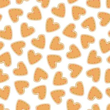 Vector seamless pattern with christmas cookie hearts. Repeatable holiday cute Stock Illustration