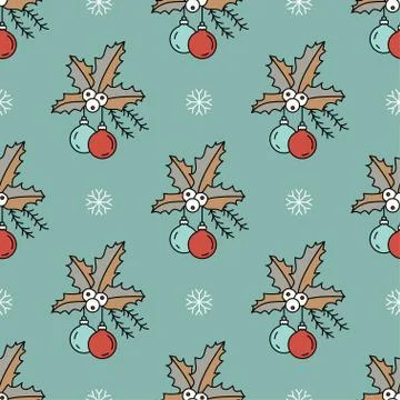 Vector seamless pattern with Christmas decorations Stock Illustration