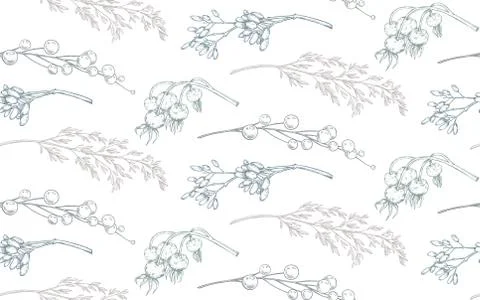Vector seamless pattern with Christmas floral elements, plants, branches. Stock Illustration