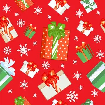 Vector seamless pattern with Christmas gifts and snowflakes 库存插图