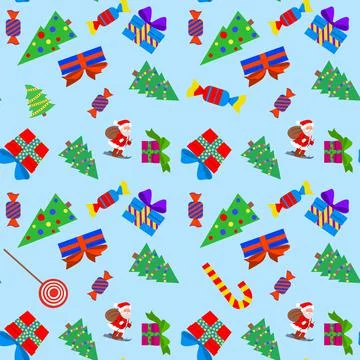 Vector seamless pattern of Christmas items. Winter forest, pine trees, candy Illustrazione stock