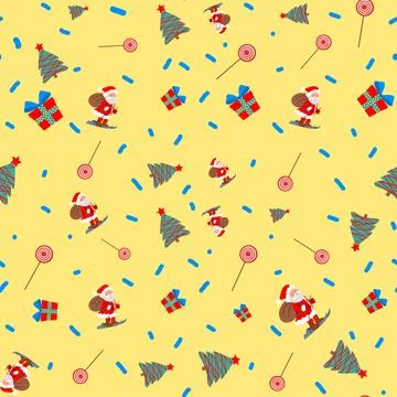 Vector seamless pattern of Christmas items. Winter forest, pine trees, Santa Illustrazione stock