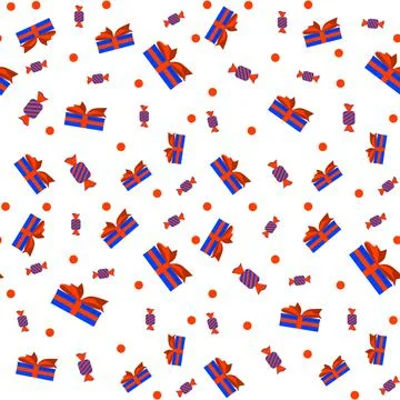 Vector seamless pattern of Christmas items on a white background. candy and Stock Illustration