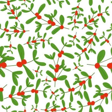 Vector seamless pattern for Christmas with mistletoe with red berries isolate Stock Illustration
