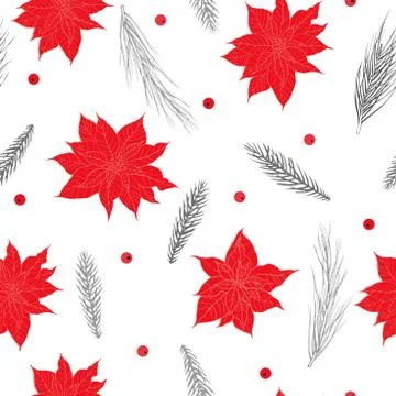 Vector  seamless pattern with   Christmas plants Illustrazione stock