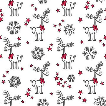 Vector seamless pattern with christmas reindeers. Winter background illustration Stock Illustration